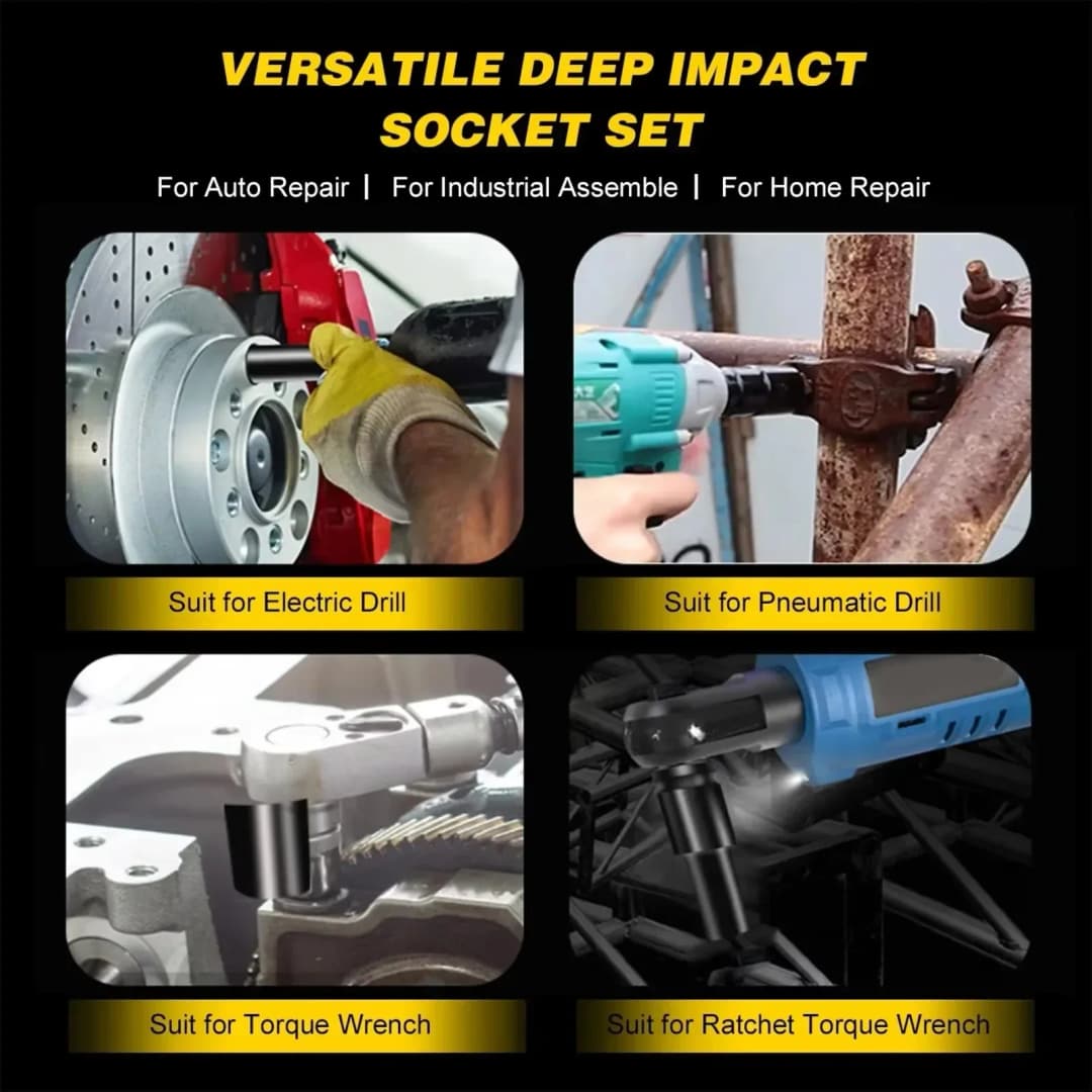 10pcs 1/2 Drive Metric Heavy Duty Impact Socket Set Universal Deep Wrench Sockets for Pneumatic Air Repair Tools - 6