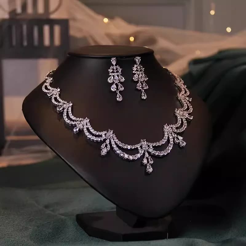 قلادة عروس، مجوهرات عالية الجودة، إكسسوارات فستان مرصعة بالزركونيوم، مجموعة أقراط، زينة، هدية عيد الميلاد وعيد الفطر - 4