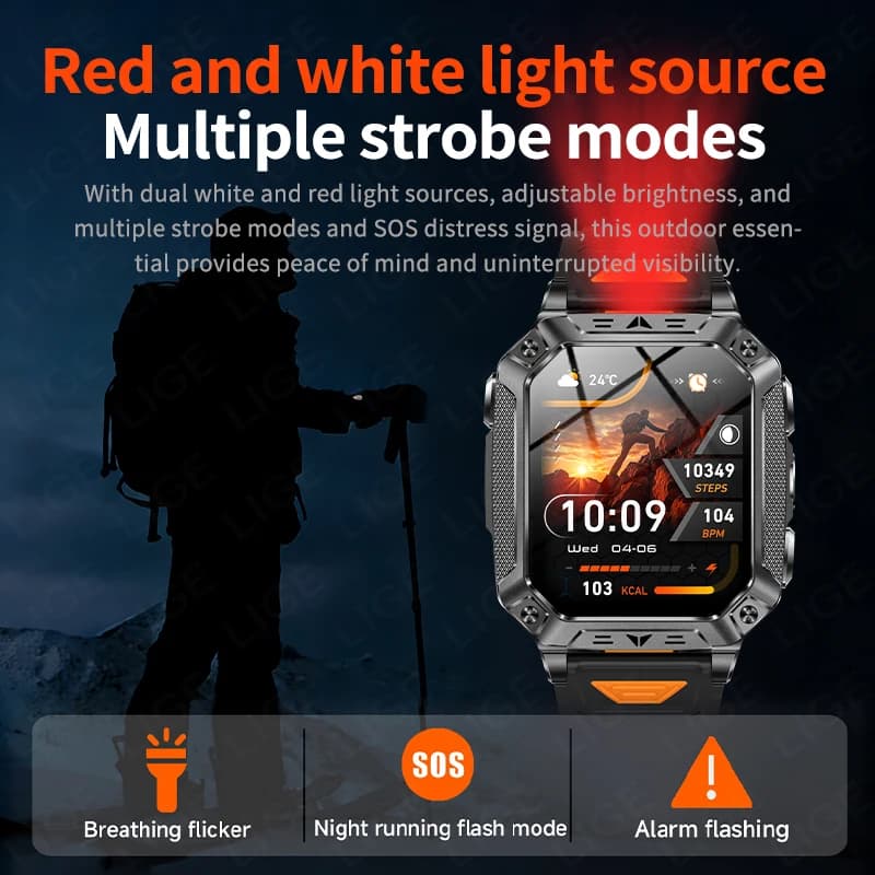 LIGE Built-in 1400mAh Super Large Battery Men Smart Watch Outdoor Flashlight IP68 Waterproof BT Call 2.01" New Smartwatch 2026 - 5