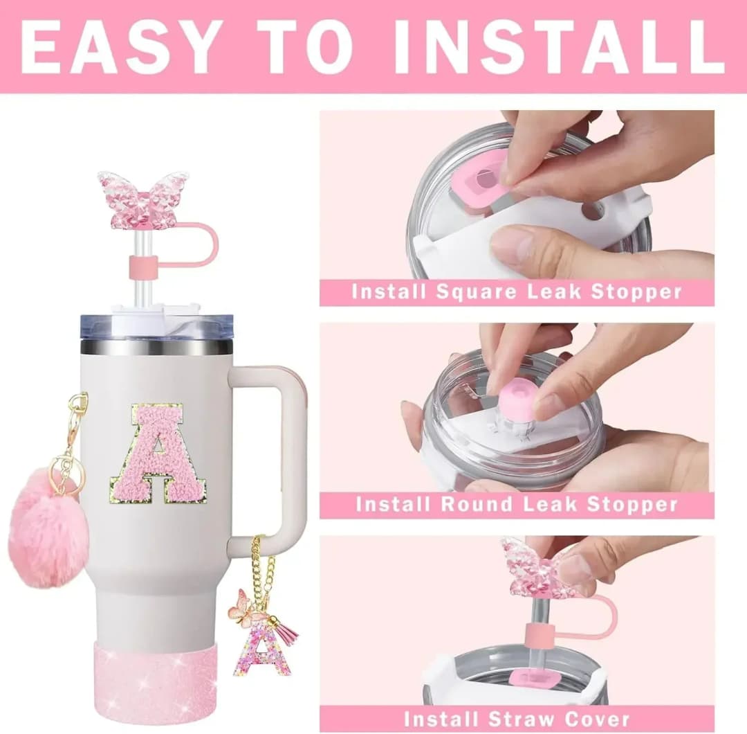 مجموعة اكسسوارات مكونة من 9 قطع لكأس Stanley، غطاء فراشة، غطاء سيليكون، ملصقات، سدادة مضادة للانسكاب - 3