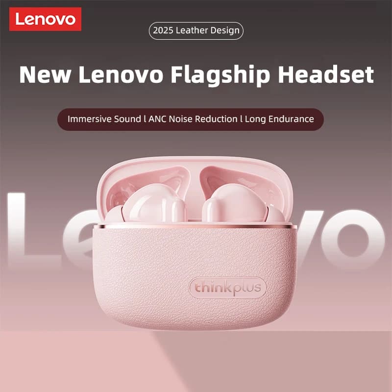 سماعات أذن لينوفو LP27 برو بلوتوث، صوت ستيريو HIFI، تقليل الضوضاء، سماعات رأس لاسلكية بعمر بطارية طويل، تصميم جلدي - 3