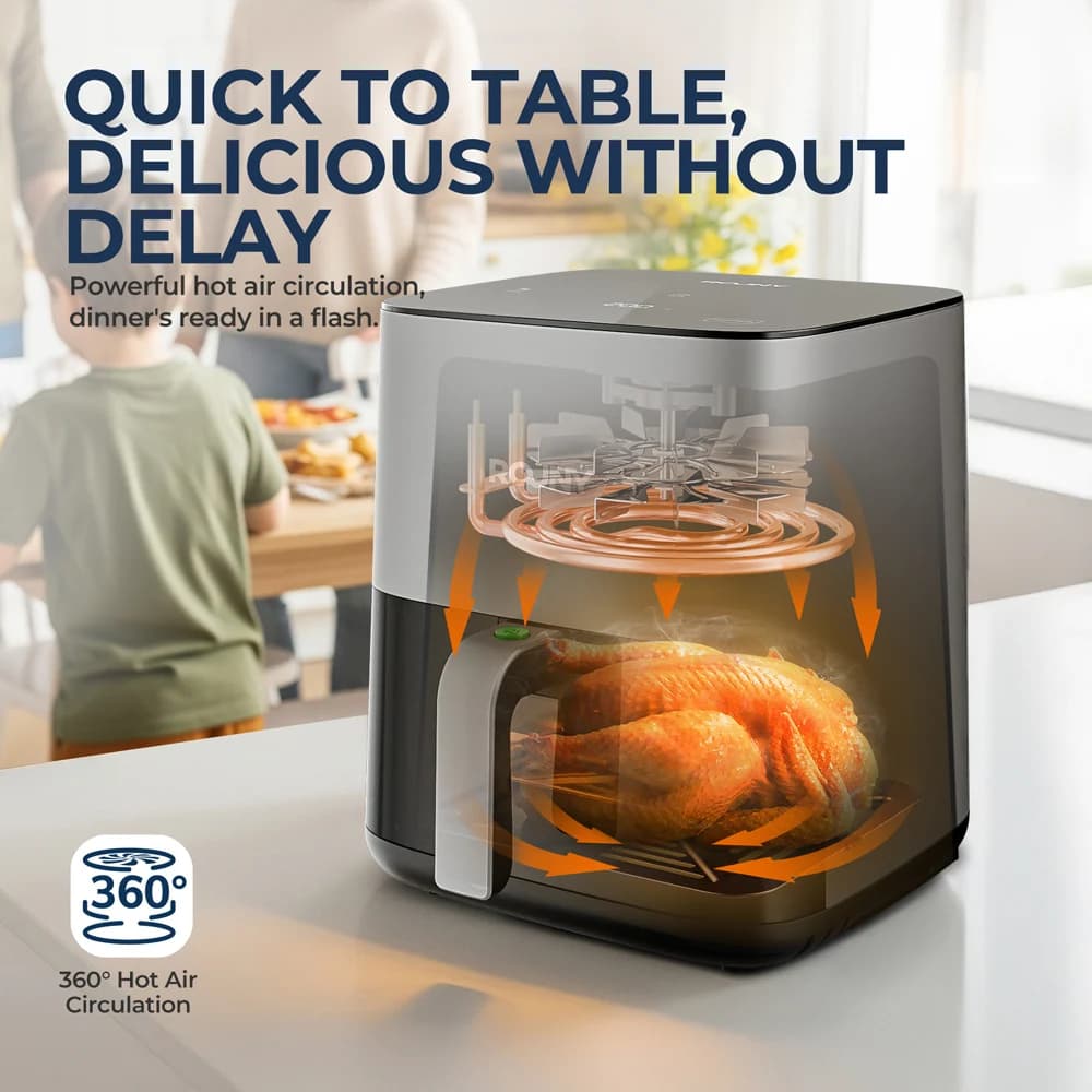 ROUNY Air Fryer 5L, Electric Hot Fryer Oven Oilless Cooker with Touch Control & Nonstick Basket & Visible Window, Family Size - 2