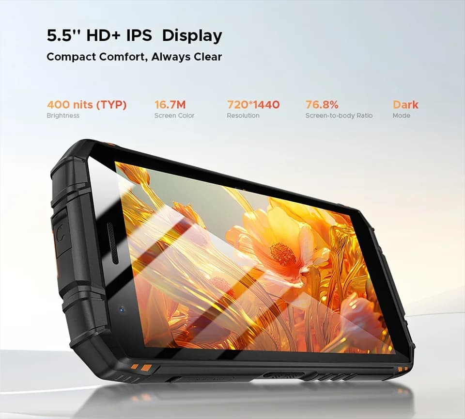 هاتف DOOGEE Fire 3 المتين بشاشة 5.5 بوصة HD+ وذاكرة 24 جيجابايت و256 جيجابايت وبطارية 8350 مللي أمبير ومعالج UNISOC T7200 وكاميرا 16 ميجابكسل + 20 ميجابكسل وNFC ونظام أندرويد 15 - 5