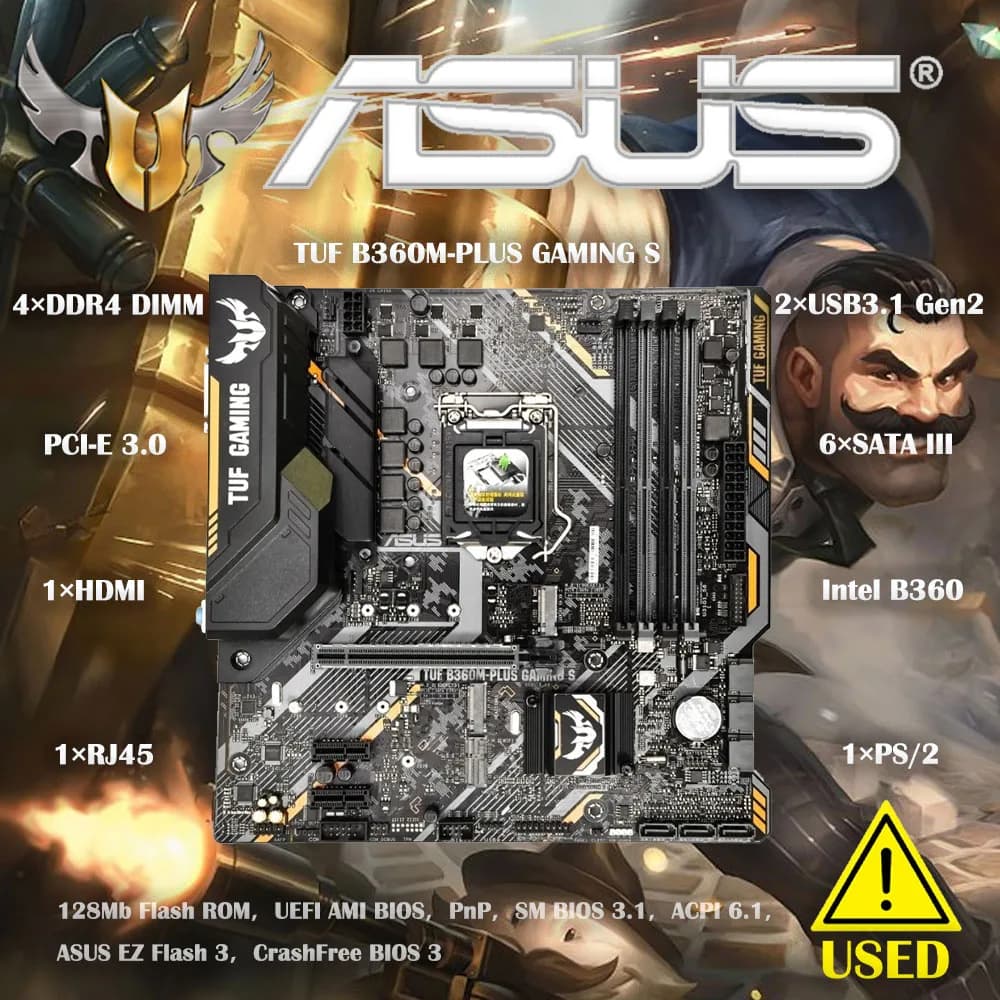 لوحة أم ASUS B360M-PLUS GAMING S بمعالج Intel LGA1151 وشريحة B360 وذاكرة DIMM DDR4 ودعم معالجات i7 8700 و8700K و8500