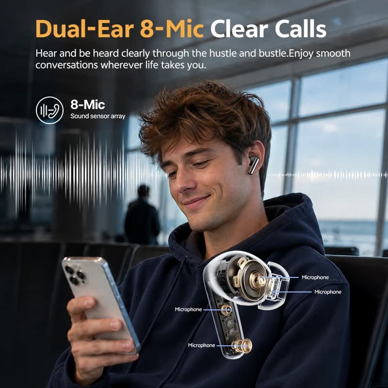 سماعات أذن لاسلكية QCY HT21 Melobuds N65، إلغاء ضوضاء تكيفي -60dB، بلوتوث 6.0، صوت عالي الدقة LDAC، 8 ميكروفونات، بطارية تدوم 50 ساعة - 3