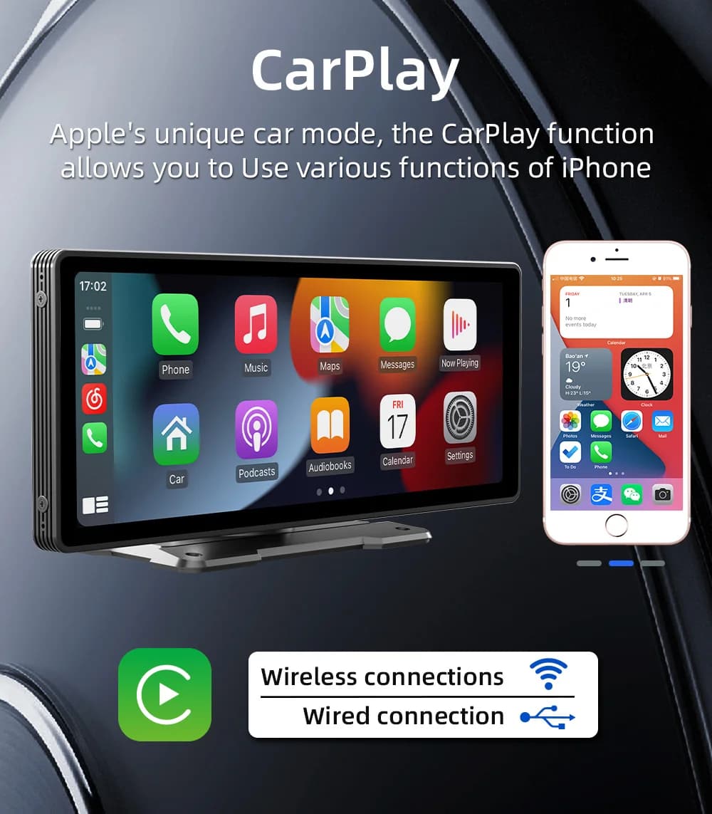 BQCC 10.26 Inch Portable Wireless Carplay Screen HD Rear Reversing Camera Car Radio DVR MP5 Multimedia Video Player Android Auto - 4