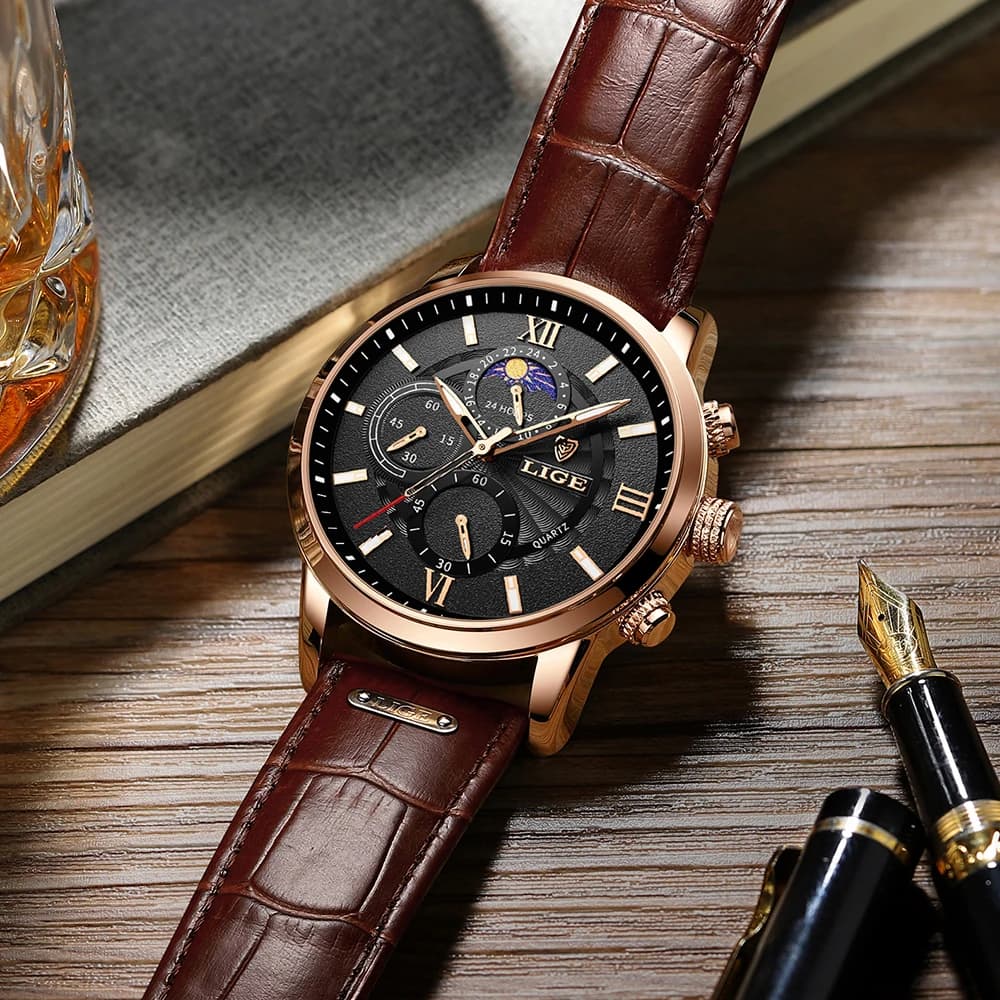 Men's Watches LIGE Top Brand Luxury Men WristWatch For Men Leather Quartz Watch Sports Waterproof Male Clock Relogio Masculino - 6