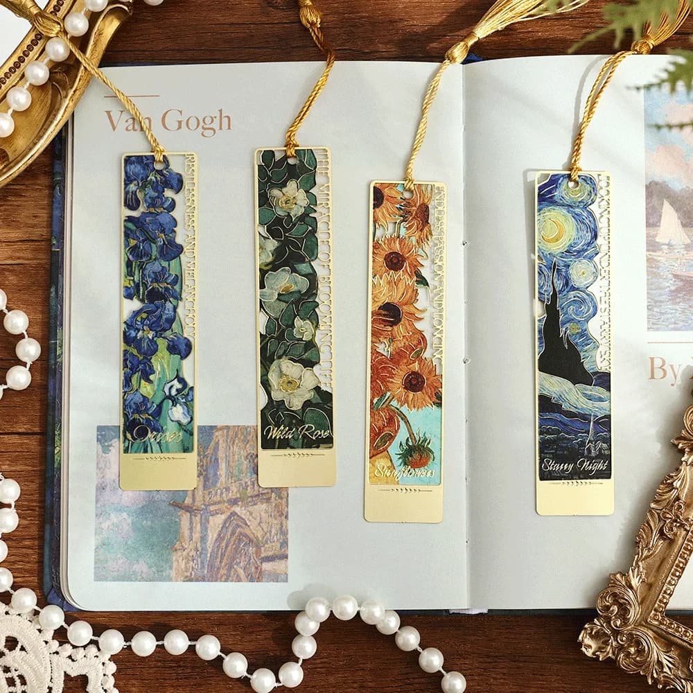 1pc Hollow Literary Flower Metal Bookmark Exquisite Painting Sunflower Iris Rose Shape Gifts for Book Lovers Writers Readers - 4