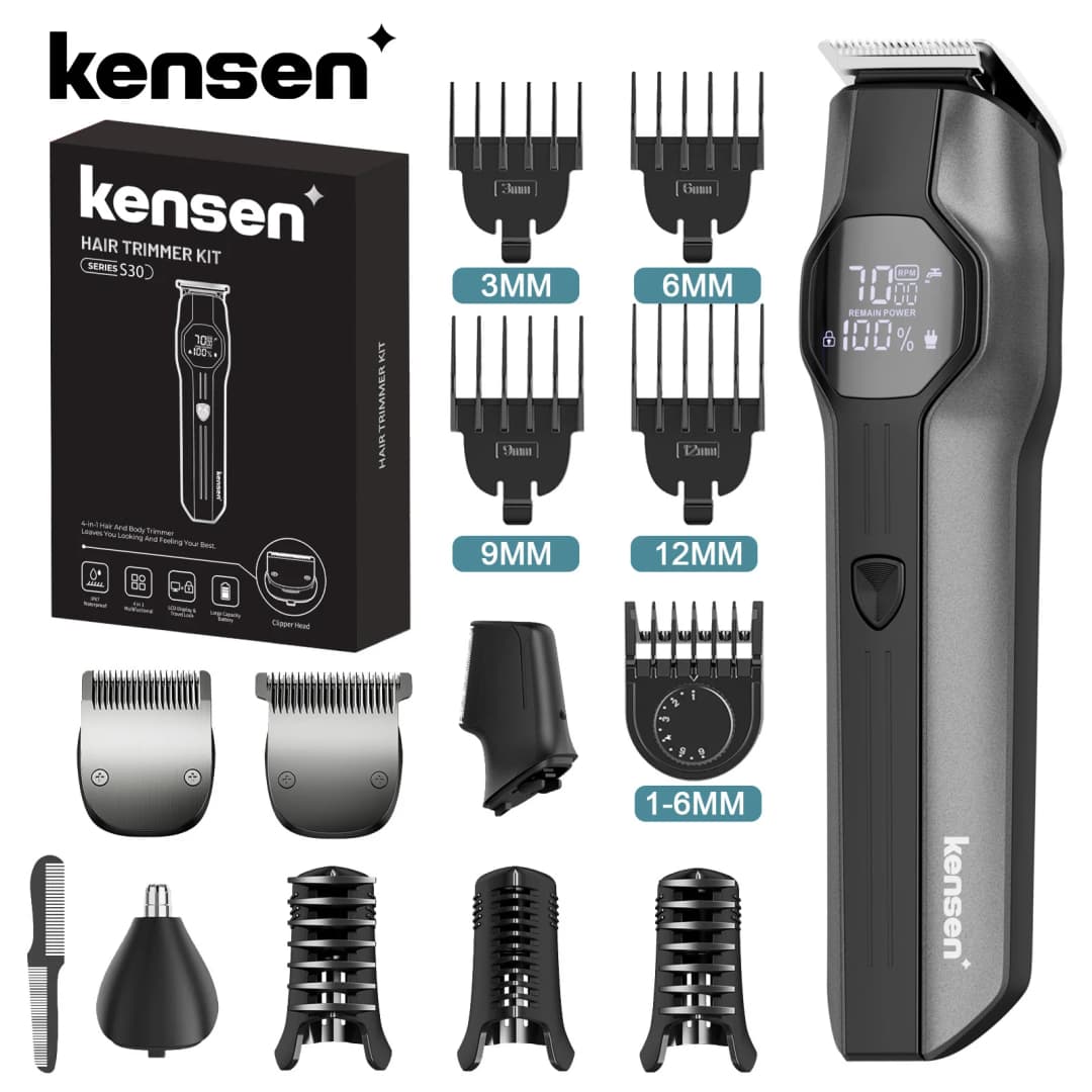 Kensen S30 4 في 1 مقص الشعر اللاسلكي LED عرض الرجال اللحية/الأنف المتقلب قابلة للشحن الحلاق أدوات للعناية الشخصية آلة قطع الشعر