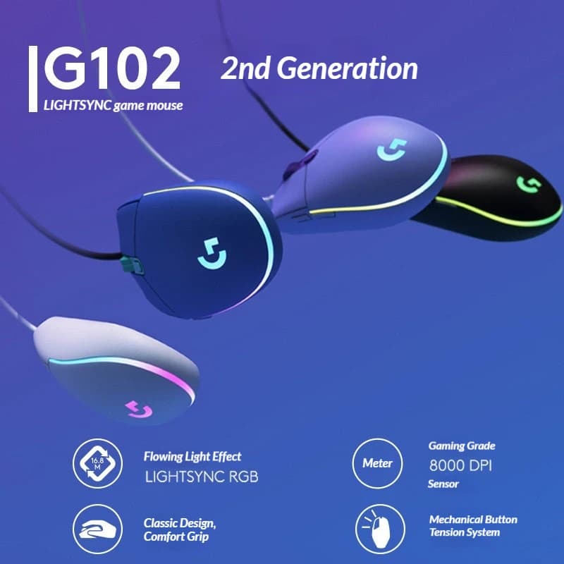 فأرة ألعاب Logitech G102 الجيل الثاني، لألعاب الكمبيوتر والمكتب، أصلية - 2