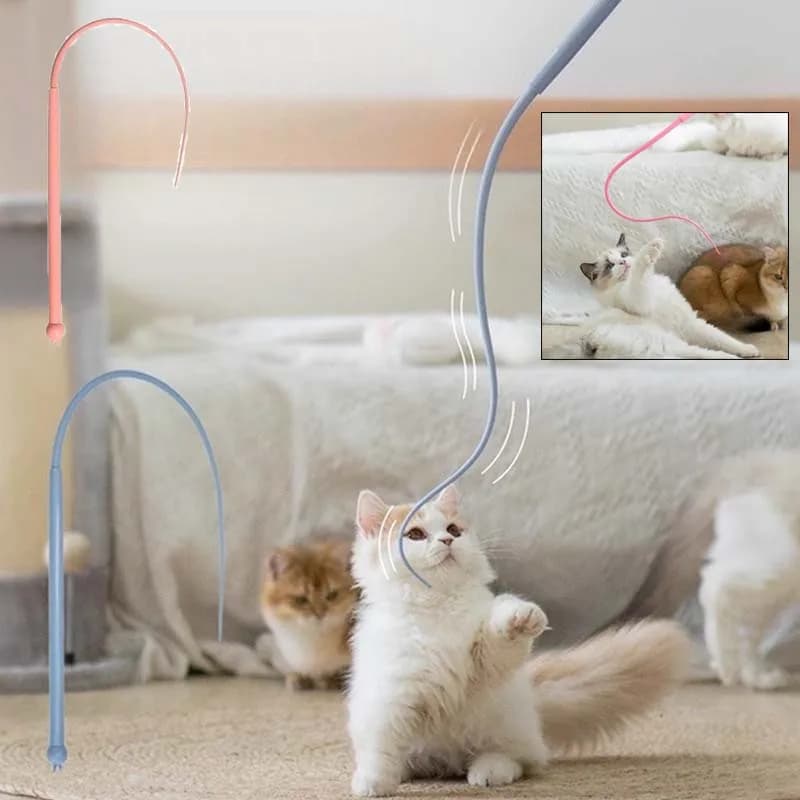 لعبة عصا إغراء للقطط تفاعلية من السيليكون، ذيل فأر محاكٍ لتدريب القطط، ألعاب قطط متينة