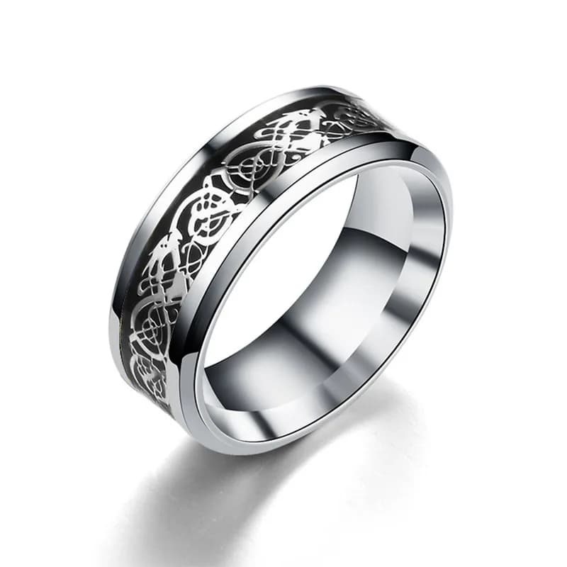 Classic 8mm Black Tungsten Wedding Celtic Dragon For Men Fashion Stainless Steel Red Carbon Fiber Ring Band - 5
