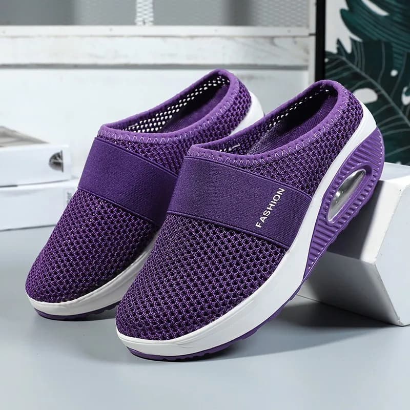 Real Air Cushion Women Mesh Wedge Slippers Premium Sandals Vintage Anti-slip Casual Mules Female Plus Size Platform Retro Shoes
