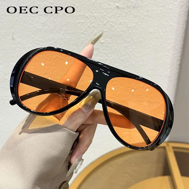 نظارات شمسية نسائية من OEC CPO بإطار كبير مزدوج الجسور طراز الطيار UV400 نظارات شمسية كلاسيكية برتقالية صفراء