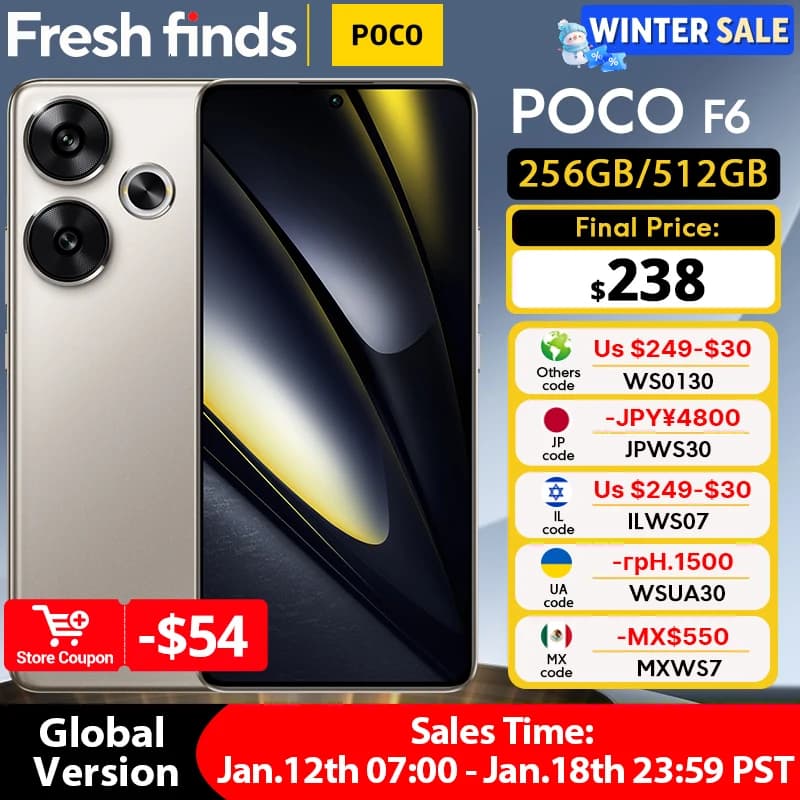 جديد هاتف POCO F6 سناب دراجون® 8s الجيل 3 1.5K شاشة CrystalRes AMOLED شحن توربو 90 واط بطارية 5000 مللي أمبير كاميرا مزدوجة 50 ميجابكسل مع OIS
