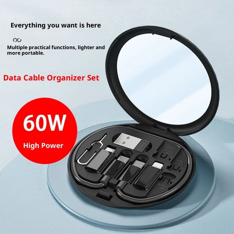 كابل بيانات شحن سريع متعدد 4 في 1 بقدرة 60 وات من النوع C USB-C مايكرو USB سلك شاحن البرق مع صندوق تخزين وحامل هاتف