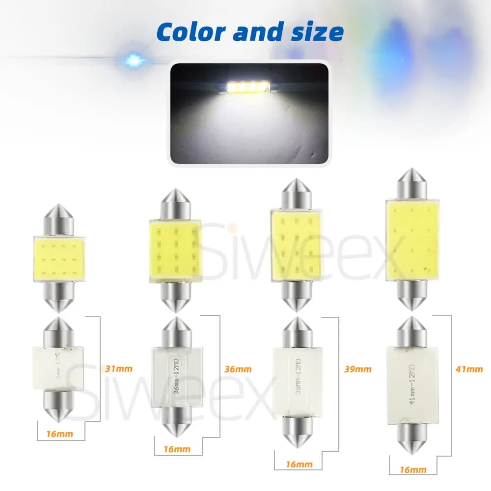 C5W C10W 31mm 36mm 39mm 41mm/42mm Dome Festoon COB LED Car Reading Interior Lamp License Plate White Lights Blue DC 12V - 4