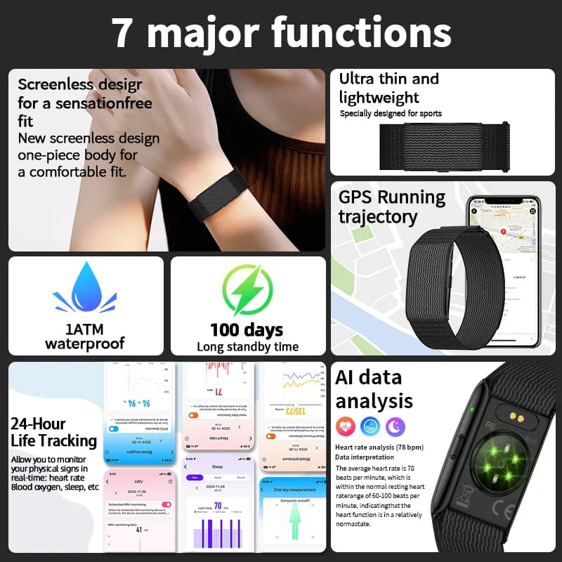 LIGE NO Screen Smart Wristbands With Heart Rate Sleep AI Health Monitor Report Smart Bracelet Incoming Call Notification Watches - 2