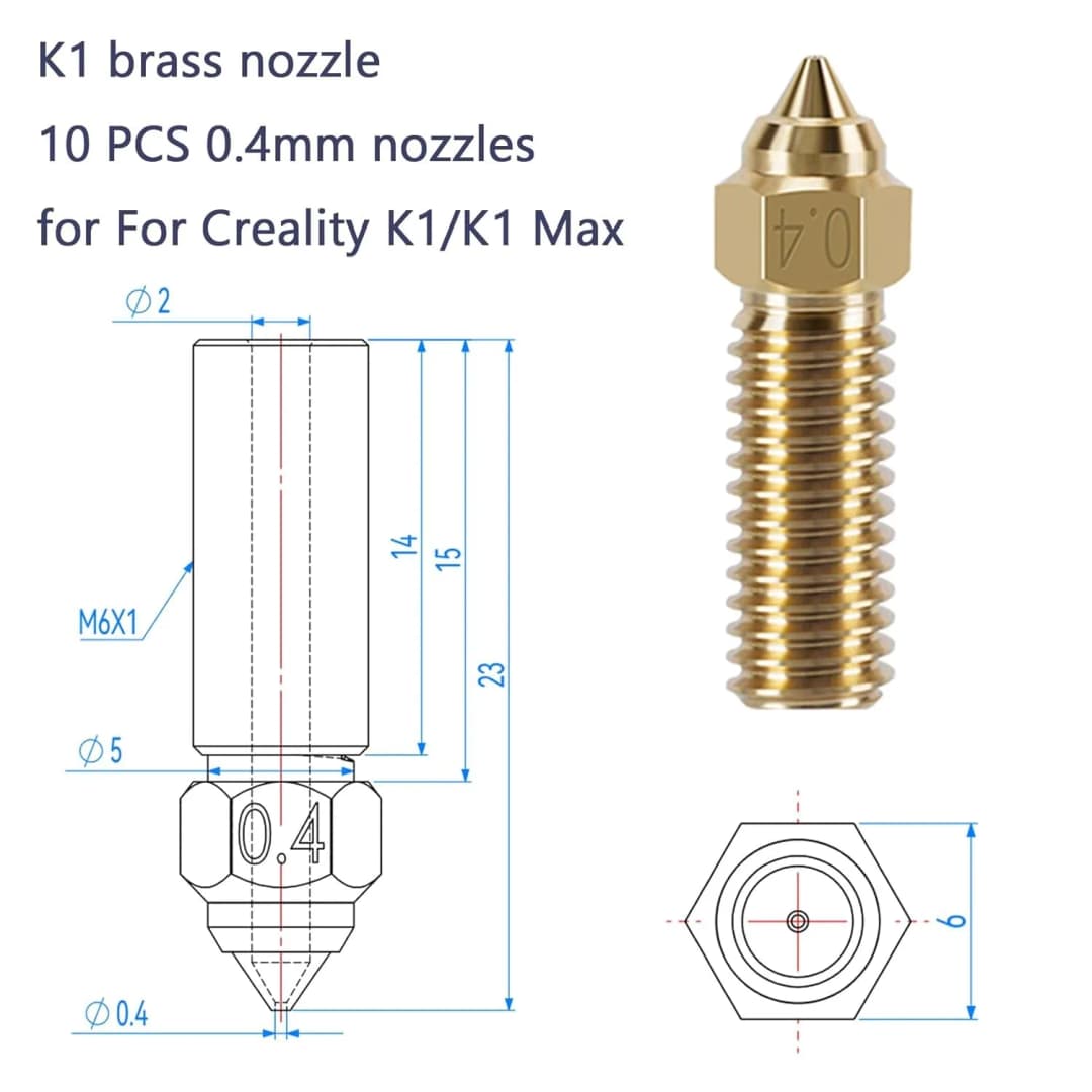 مجموعة فوهات نحاسية رسمية من كرياليتي Ender 3 V3 KE، 5 قطع، فوهات عالية السرعة 0.2mm/0.4mm/0.6mm/0.8mm، متوافقة مع K1/K1 Max/CR-10 SE - 3
