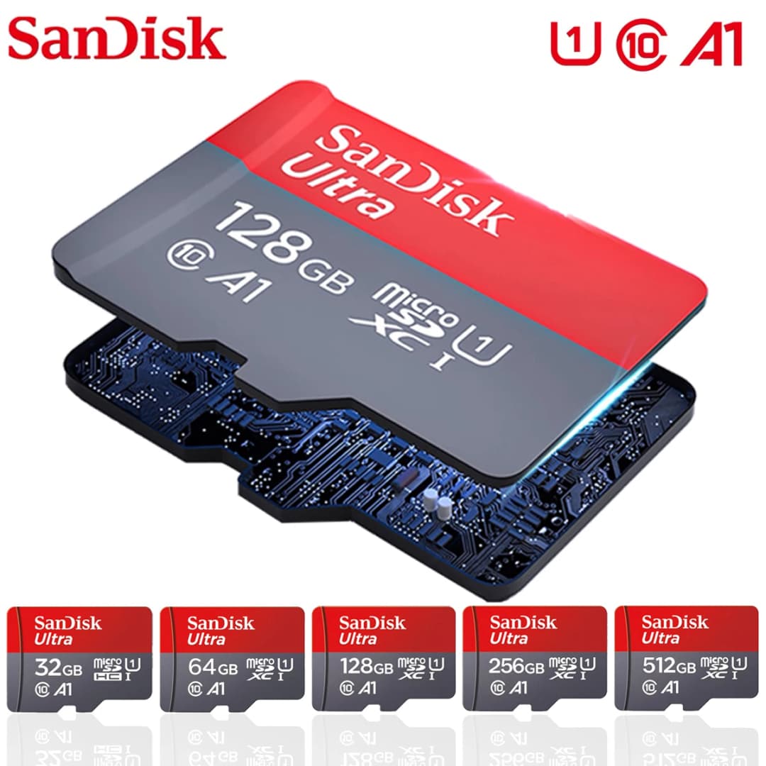 بطاقة ذاكرة Sandisk TF SD MicroCard بسعة 512 جيجابايت و256 جيجابايت و128 جيجابايت و64 جيجابايت و32 جيجابايت، بطاقة ذاكرة TF micro sd، فئة A1-10 UHS-1