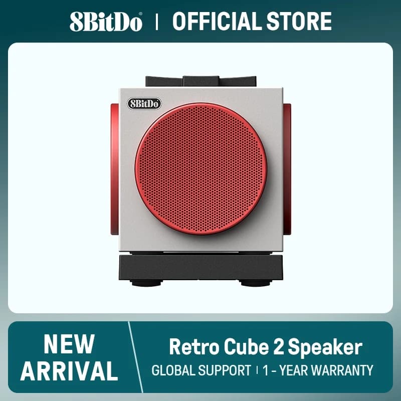 سماعة 8BitDo Retro Cube 2، سماعة بلوتوث محمولة مع صوت ستيريو، قاعدة شحن لاسلكية، بلوتوث 5.3/2.4G/سلكي