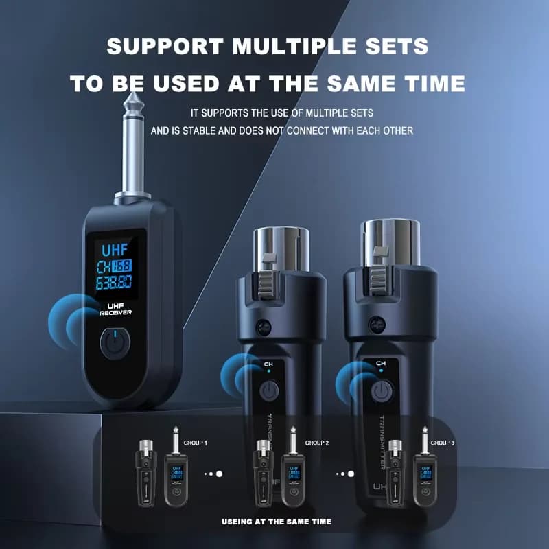 نظام KEBIDUMEI اللاسلكي بتردد UHF مع محول XLR لمايكروفون الديناميكي والجيتار ومزج الصوت ونظام PA - 6