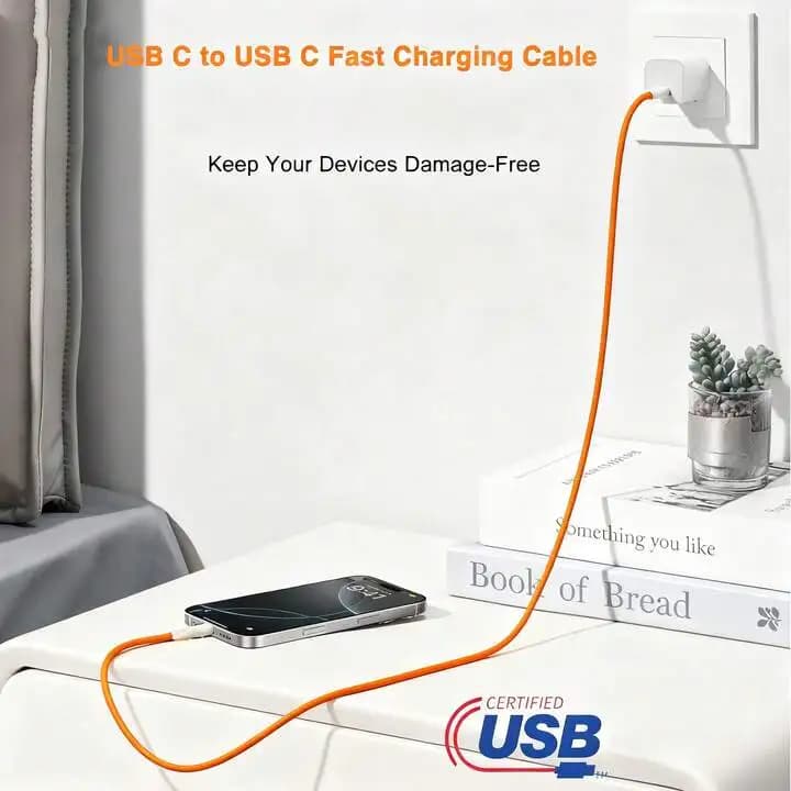 كابل شاحن سريع متوافق مع كابل بيانات شحن iPhone 17/16/15 USB-C إلى النوع C من النايلون المضفر بطول 3.3/6.6/10 أقدام - 2