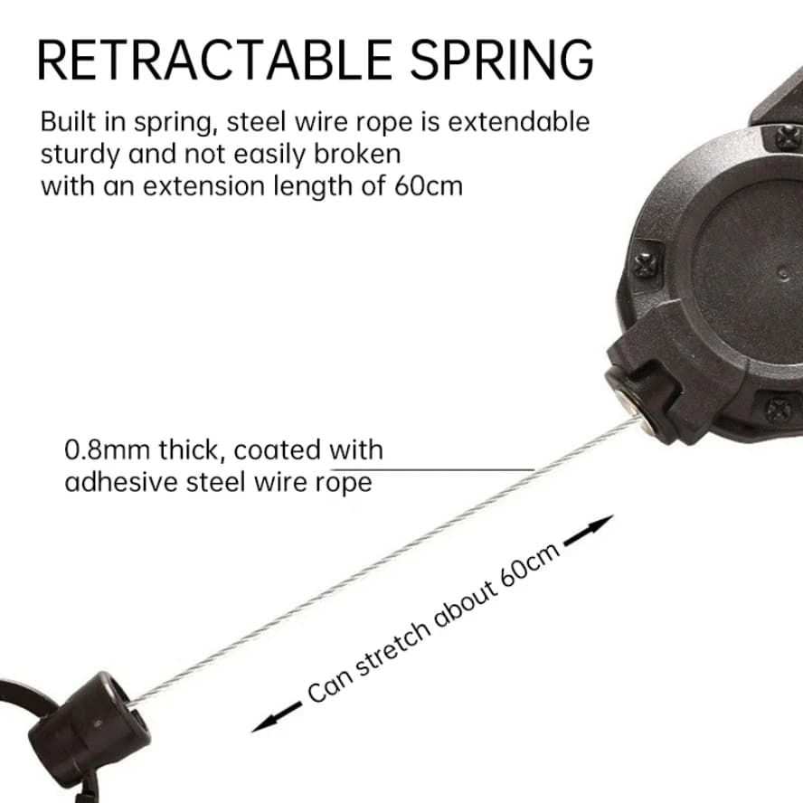 سلسلة مفاتيح كارابينر بكرة سحب قابلة للسحب واجب ثقيل حبل سلك فولاذي قوي إبزيم حلقة مفاتيح بربيع أداة سلسلة مفاتيح رياضية خارجية - 4