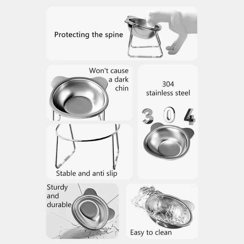 ‌304 Stainless Steel Raised Cat Bowl with 15° Elevated Design Tilted Neck Guard Healthy Feeding Shatterproof for Cats Puppies - 5