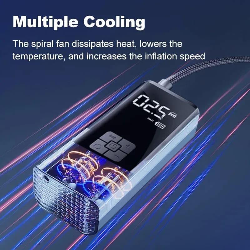 مضخة هواء لاسلكية للسيارة، ضاغط هواء، منفاخ كرات، منفاخ إطارات مع إضاءة LED، منفاخ إطارات كهربائي 150 رطل لكل بوصة مربعة للسيارات والدراجات النارية والدراجات الهوائية - 6