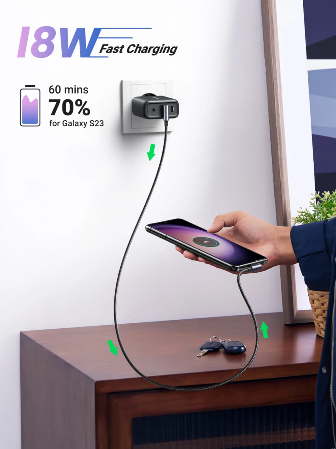 Ugreen النايلون USB C كابل 90 درجة شاحن سريع USB نوع C كابل ل شاومي Mi 8 سامسونج غالاكسي S9 زائد الهاتف المحمول USB-C الحبل - 2