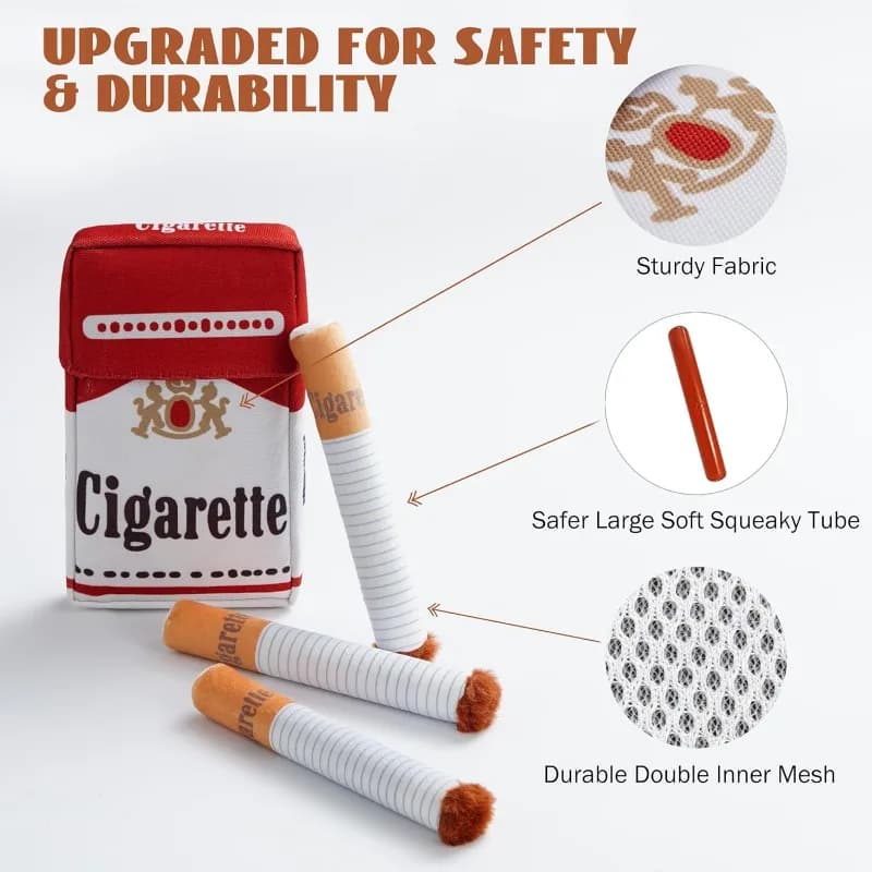 Funny Interactive Plush Dog Toys Creative Cigarette Interactive Giggles Dog Toys Funny Plush Chewing Toy Cigaret Box Pet Gifts - 3