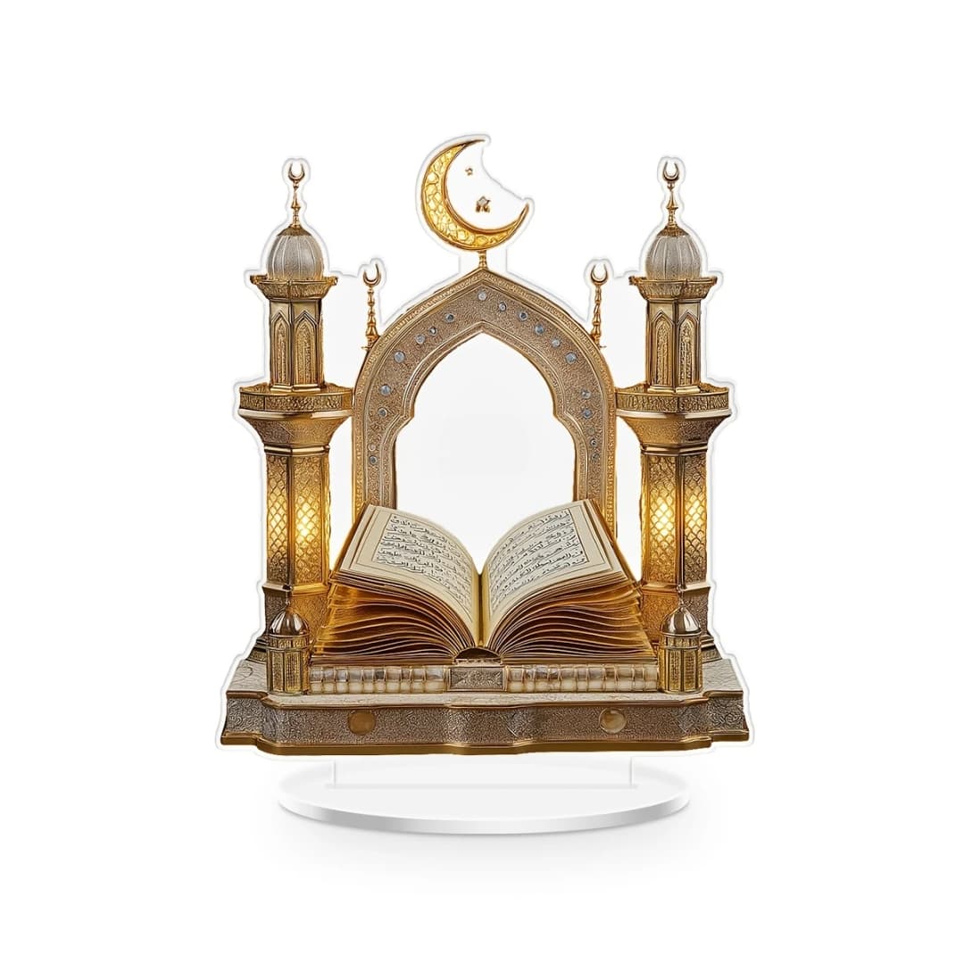 قطعة واحدة من ديكور طاولة مسطح أكريليك 2D على شكل مسجد، ديكور منزلي لرمضان وعيد الفطر، هدية مثالية لعشاق الديكور المنزلي والمسلمين - 4