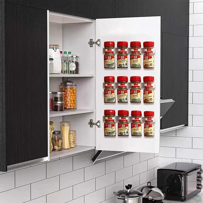 2pcs Grey Plastic Kitchen Jar Rack Wall-Mounted Adhesive Seasoning Bottles Holder Spice Bottle Holder Tool Kitchen Storage Rack - 2