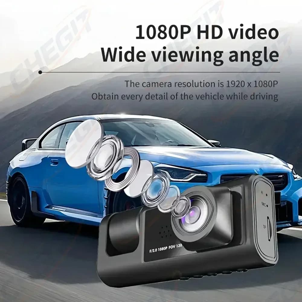 واي فاي 3 قناة مسجل سيارة صغير كاميرا سيارة ثلاثية الاتجاهات كاميرا داخل المركبة مسجل FHD 1080P فيديو كاميرا سيارة مسجل أسود - 3