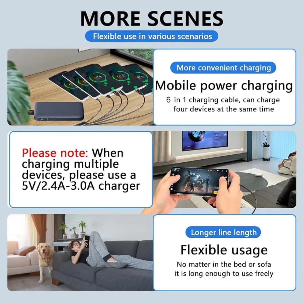 كابل شحن متعدد 1 إلى 6 مايكرو USB، USB A 2.0 إلى 6 مايكرو USB، فاصل كابل للهواتف والأجهزة اللوحية أندرويد والمزيد - 5