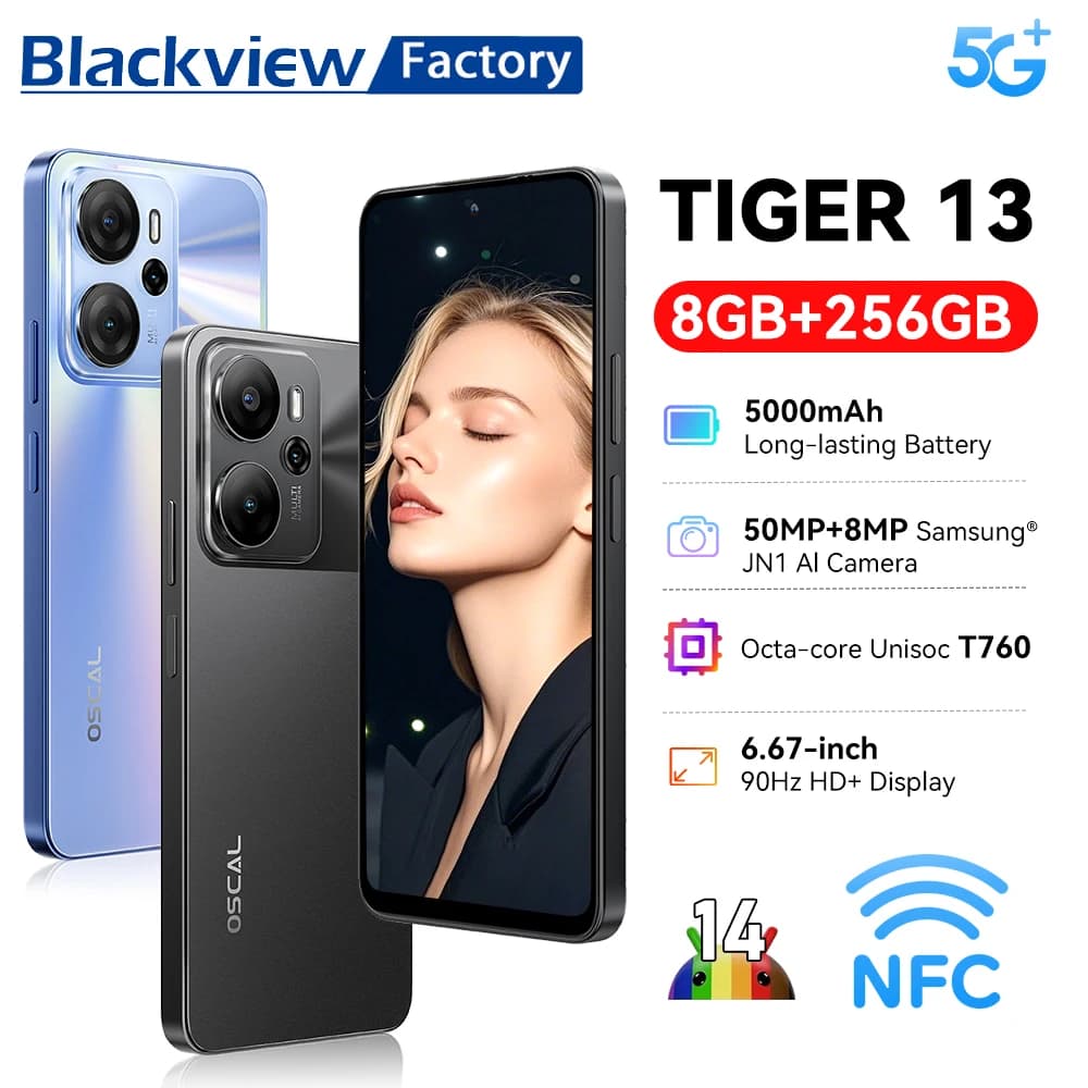 Blackview OSCAL TIGER 13 5G Phone 6.67” IPS Display 50MP Telephone Portable 24(8+16)GB+256GB 5000mAh Smartphone Android 14 NFC