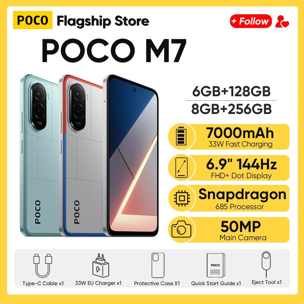 【IN STOCK】POCO M7 Global Version Smartphone Snapdragon 685 6.9" 144Hz FHD+ DotDisplay 50MP 7000mAh Battery 33W Fast Charge NFC