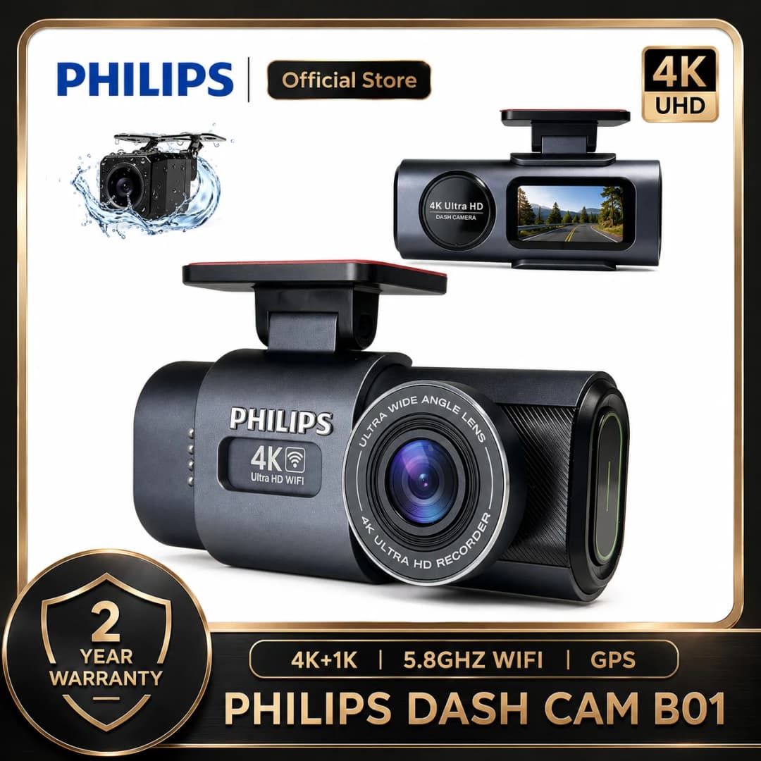 PHILIPS Dash Cam B01 4K+1K HDR Front and Rear Dual Camera 2.4GHz & 5GHz WiFi GPS 24H Parking Monitor Car DVR Video Recorder
