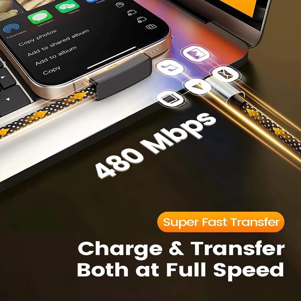 كابل USB Type C بزاوية 90 درجة شحن سريع 100 واط كابلات نقل بيانات سلك USB-C محمول بزاوية قائمة لهواتف آيفون وسامسونج وشاومي - 3