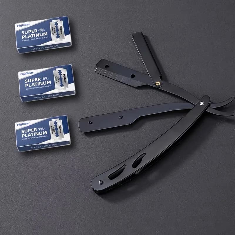 ماكينة حلاقة للرجال أدوات تشذيب اللحية ذات حافة مستقيمة سكين قابل للطي من الفولاذ المقاوم للصدأ آمن لإزالة الشعر