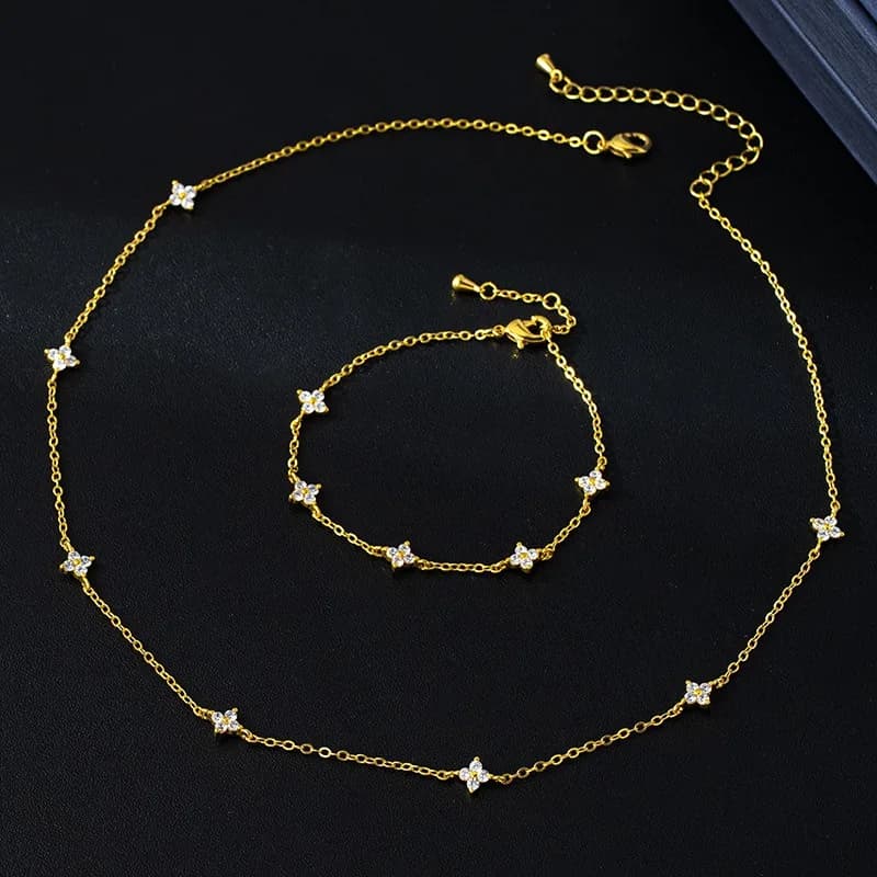 قلادة فضة 925 بأربع أوراق زهرة للنساء والفتيات فاخرة سلسلة قلادة قابلة للتعديل 18 كيلو ذهب مجوهرات هدايا الحفلات - 4