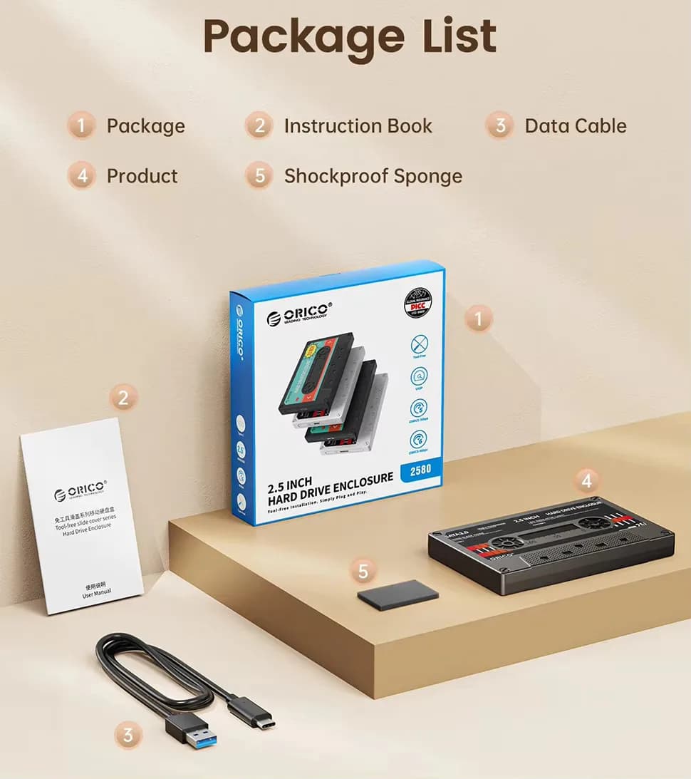 ORICO USB C SATA III كلاسيك SSD HDD6Gbps 2.5 بوصة غطاء القرص الصلب صندوق تخزين خارجي مضاد للصدمات للكمبيوتر المحمول - 5