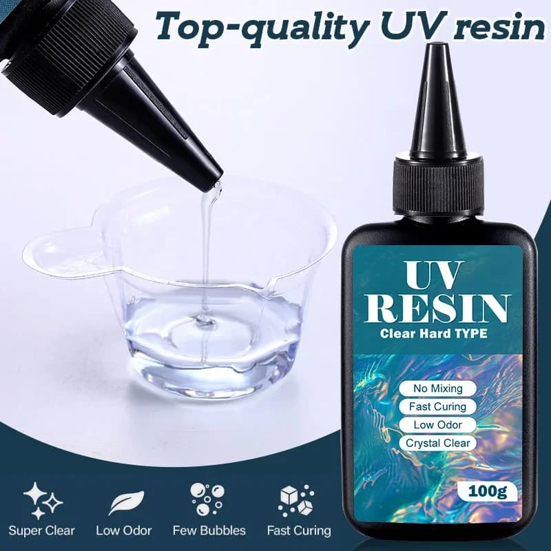 مجموعة راتنج UV بوزن 100 جرام مع إضاءة محسنة من النوع الصلب وشفافية بلورية وسرعة تجفيف لصناعة القوالب والمجوهرات يدوياً - 4
