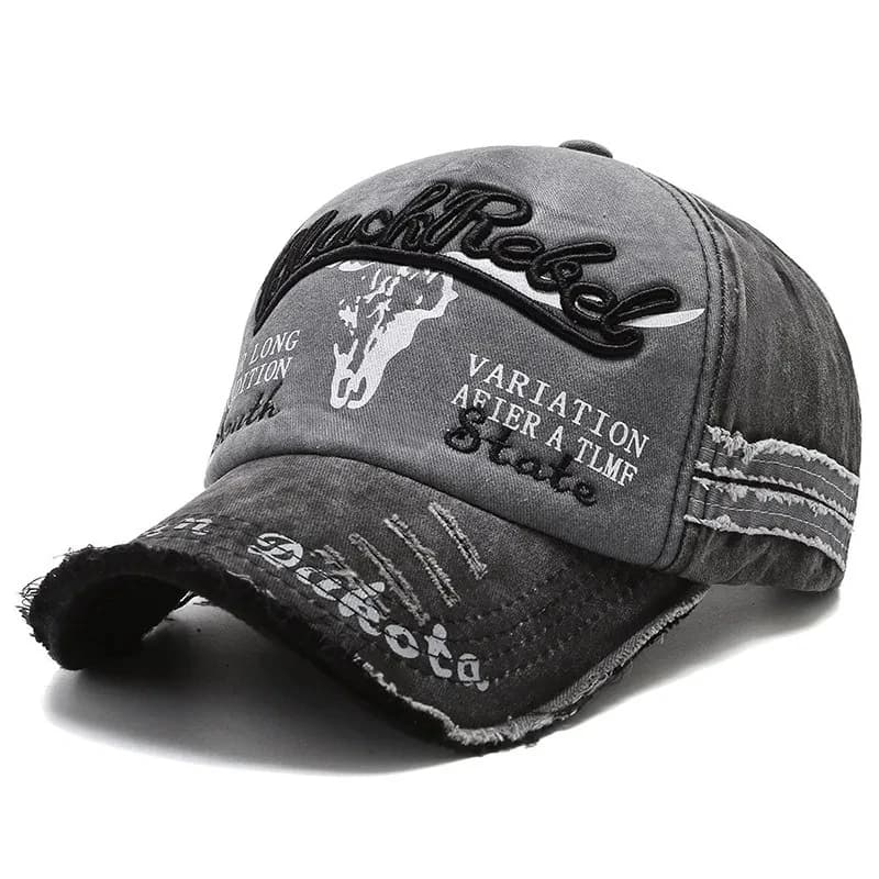 Unisex Washed Cotton Vintage Cap Letter Embroidery Baseball Cap Cow Head Pattern Men And Women Outdoor Sports Hats - 2