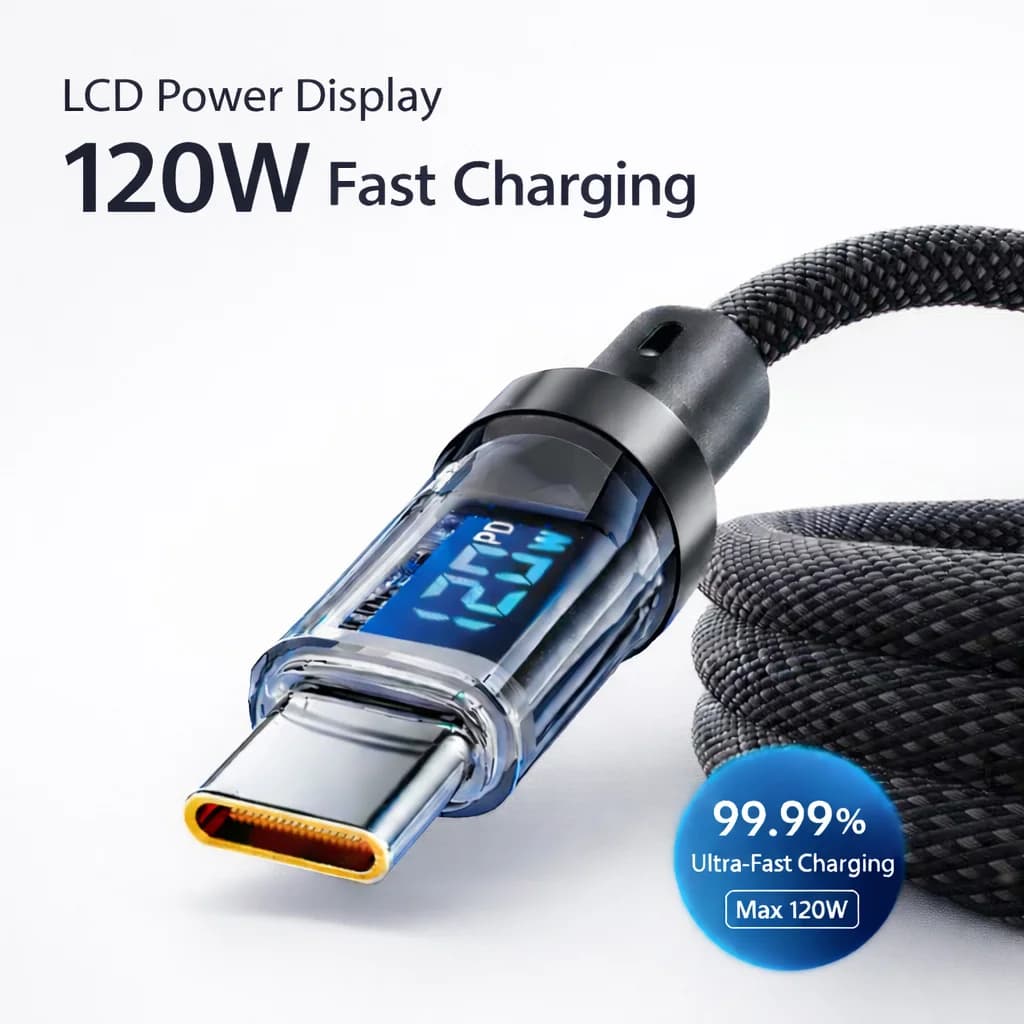 100W 120W USB C Cable Fast Charging Cord with LED Display, USB A to C & C to C Charger Cable High Speed Type C Cable for Phone - 2