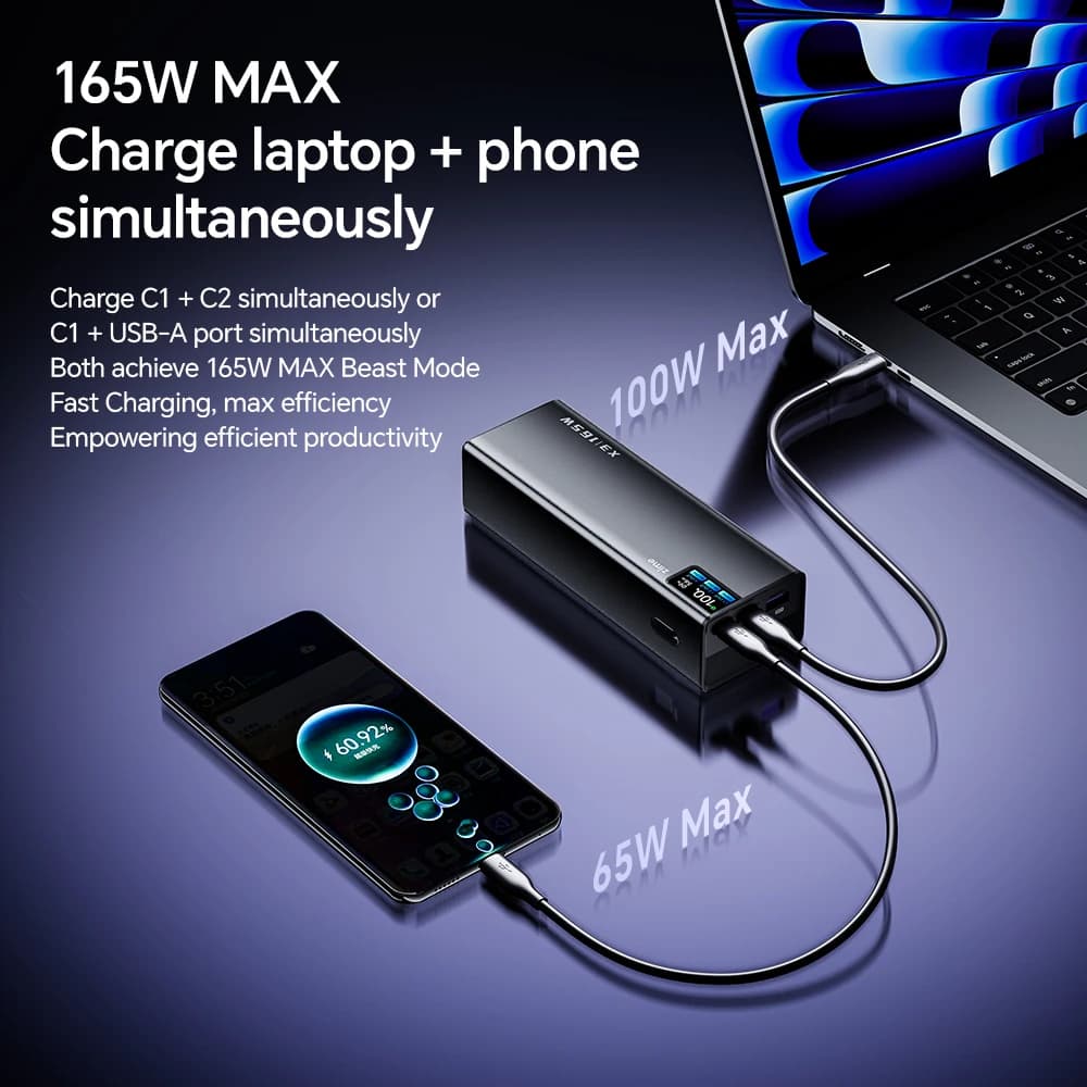 zime 165W 20000mAh Power Bank Support PD3.0 PPS Fast Charging For Macbook Tablet iPhone 17 16 Two-way Fast Charging - 3