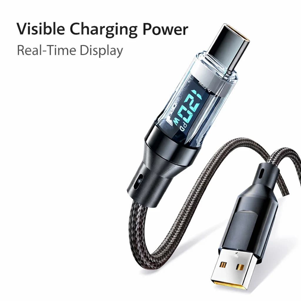 100W 120W USB C Cable Fast Charging Cord with LED Display, USB A to C & C to C Charger Cable High Speed Type C Cable for Phone - 3