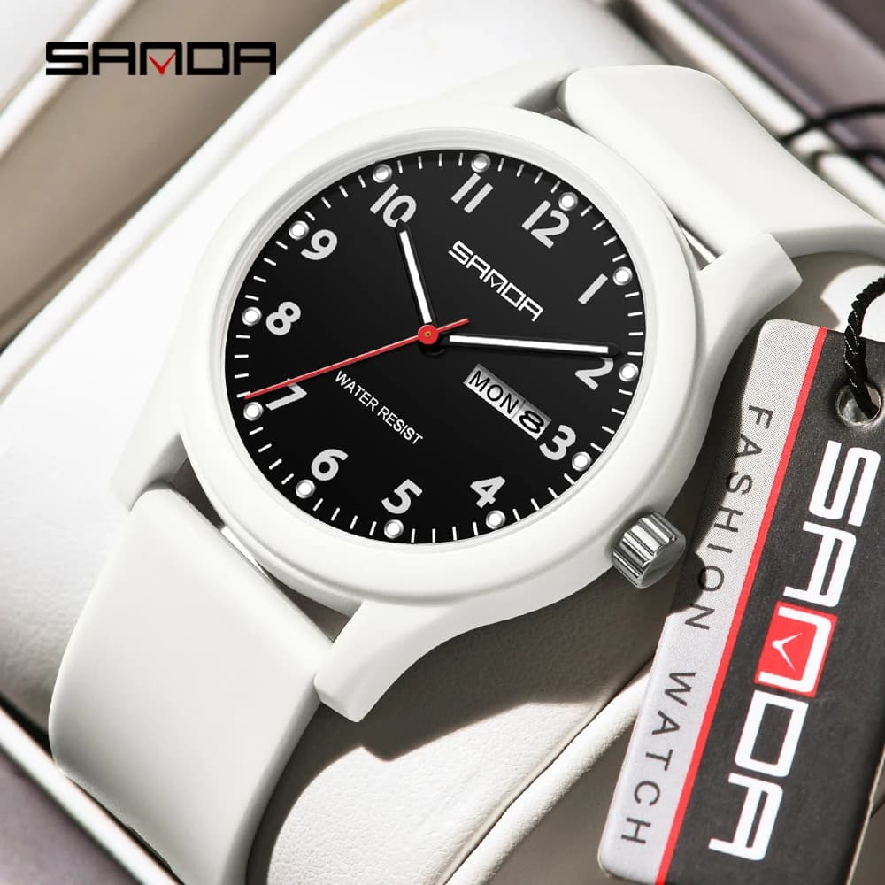 SANDA 3263 Fashion Casual Men Watch Silicone Strap Waterproof Luminous Clock Unisex Wristwatch Date Week Sport Man Watches - 2