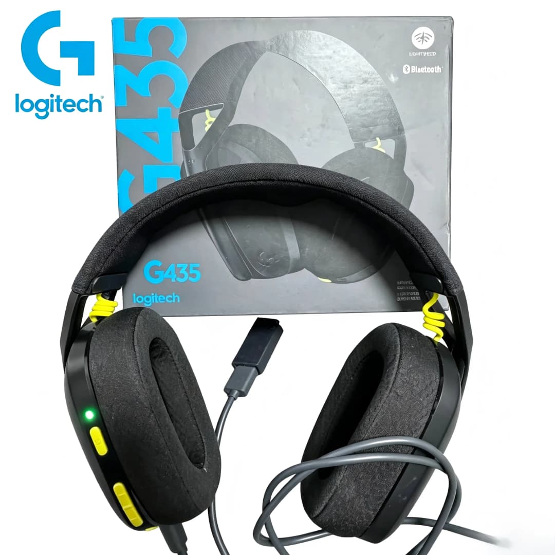 سماعات الرأس اللاسلكية Logitech G435 مع صوت محيطي متوافقة مع الألعاب والموسيقى ومزودة بميكروفون لسماعات الألعاب